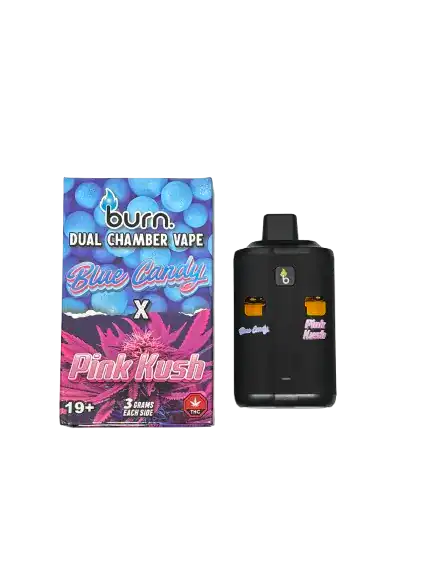 BURN LIFESTYLE CO - 6 GRAM DUAL CHAMBER DISPOSABLE VAPE - BLUE CANDY + PINK KUSH