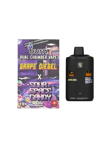 BURN6GRAMGRAPEDIESELSOURSPACECANDY BURN LIFESTYLE CO - 6 GRAM DUAL CHAMBER DISPOSABLE VAPE - GRAPE DIESEL + SOUR SPACE CANDY