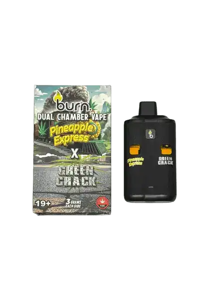 BURN LIFESTYLE CO - 6 GRAM DUAL CHAMBER DISPOSABLE VAPE - PINEAPPLE EXPRESS + GREEN CRACK