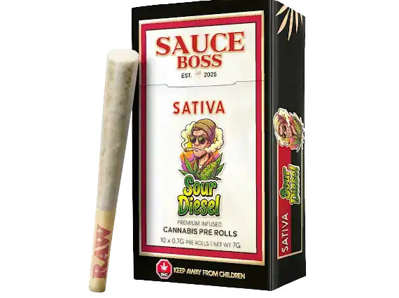 SAUCE BOSS - LIVE RESIN/LIQUID DIAMOND INFUSED PREROLLS - SOUR DIESEL